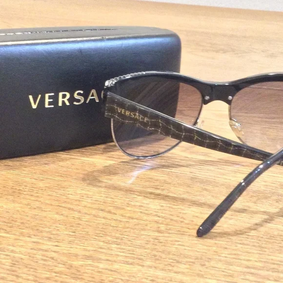 Versace Sunglasses Black w/ Shimmery Silver Patterns - Picture 5 of 10
